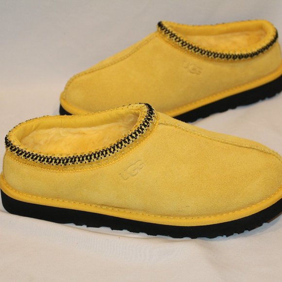 NIB UGG MEN'S TASMAN SUEDE SHEARLING SLIP ON SLIPPERS YELLOW - Picture 1 of 7